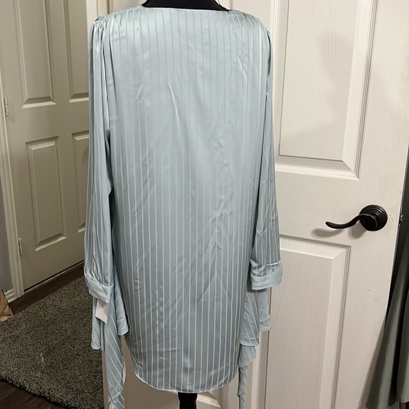 NWT Layden Beautiful Satin Stripe Long Sleeve Wrap Front Dress Mint Green Size S - Picture 3 of 13